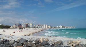 Photo of South Beach in Miami, taken from the southern end and looking north.