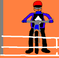 A poor-quality drawing of a Newcastle speedway rider at the tapes.